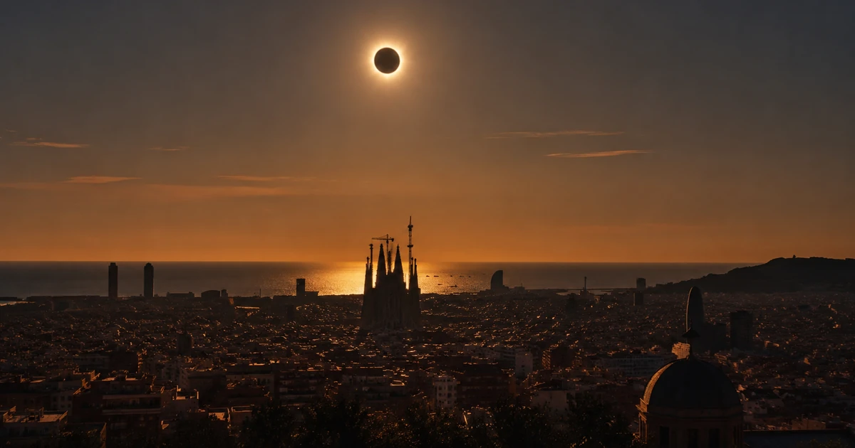 Eclipse solar parcial sobre el cielo de Barcelona el 12 de agosto de 2026