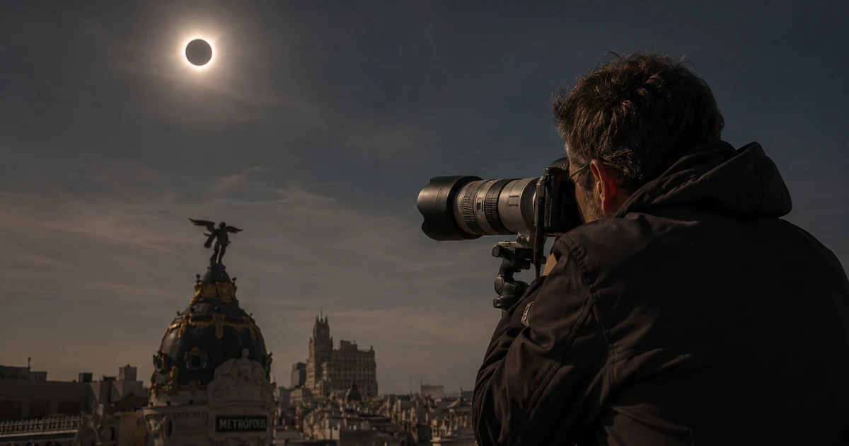 Eclipse solar parcial sobre el cielo de Madrid el 12 de agosto de 2026