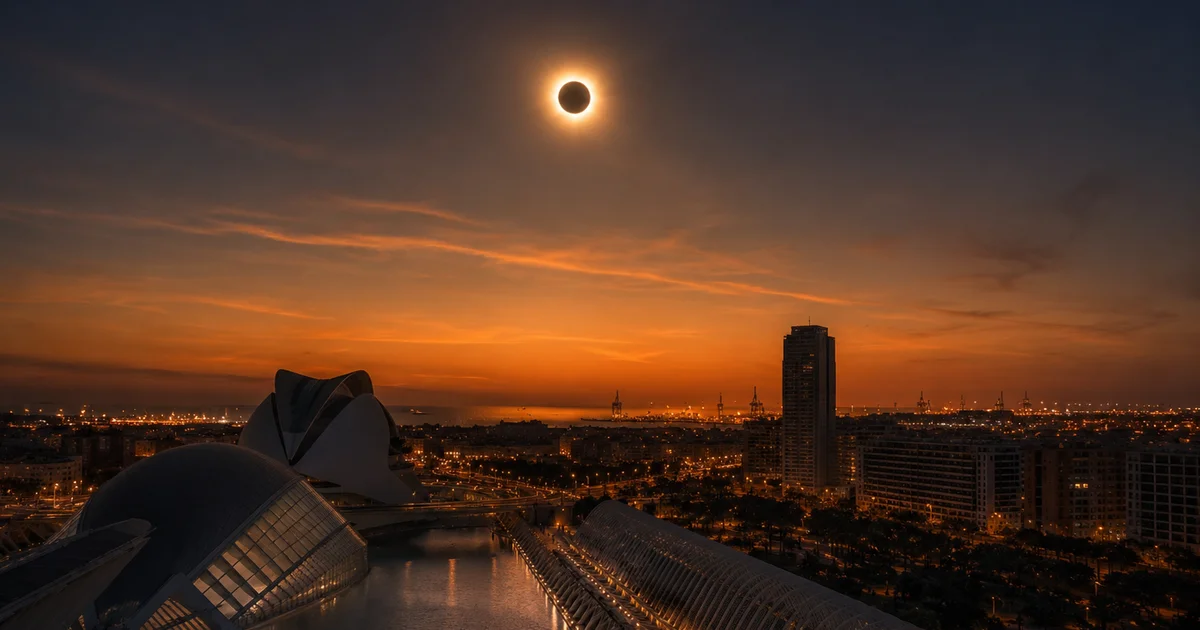 Eclipse solar casi total sobre el cielo de Valencia el 12 de agosto de 2026