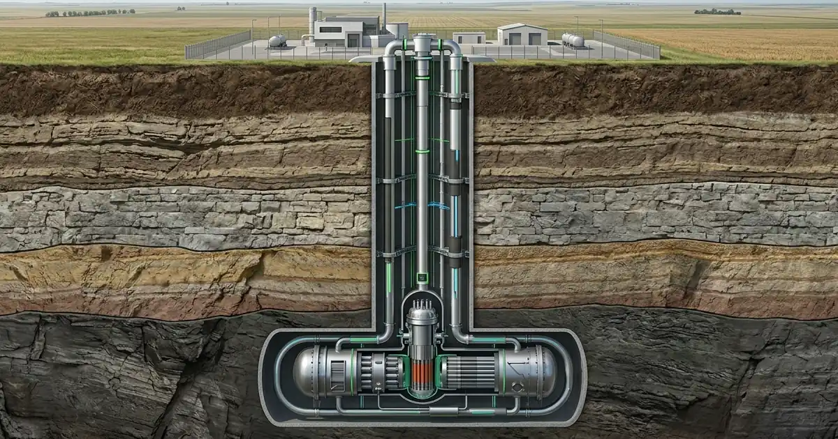 Pozo nuclear subterráneo de Deep Fission en Kansas en una ilustración técnica